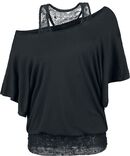 Skull Lace Bat Double Layer, Black Premium by EMP, T-shirt