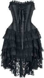 Detaljrik gorthic klänning med korsett och kortare skärning fram, Gothicana by EMP, Kort klänning