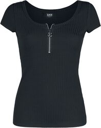 Svart T-shirt med dragkedja i halsringning, Black Premium by EMP, T-shirt