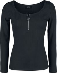 Svart långärmad tröja med dragkedja i halsringning, Black Premium by EMP, Långärmad tröja
