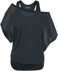 Svart T-shirt med fladdermusärmar, Black Premium by EMP, T-shirt