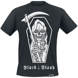 T-shirt med liemantryck, Black Blood by Gothicana, T-shirt