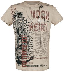 T-shirt med dödskalletryck och slogan, Rock Rebel by EMP, T-shirt