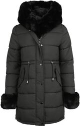 Fur trim padded hooded coat, QED London, Rockar