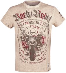 Beige T-shirt med rund halsringning och tryck, Rock Rebel by EMP, T-shirt
