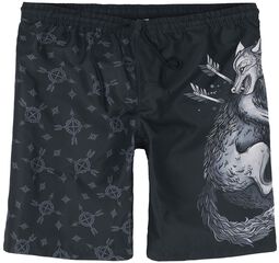 Swim Shorts With Wolf Print, Black Premium by EMP, Badbyxor