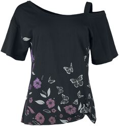 Asymmetrisk topp med blommor och fjärilar, Full Volume by EMP, T-shirt
