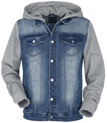 Denim Jacket with Sweat Sleeves and Hood, RED by EMP, Jeansjacka