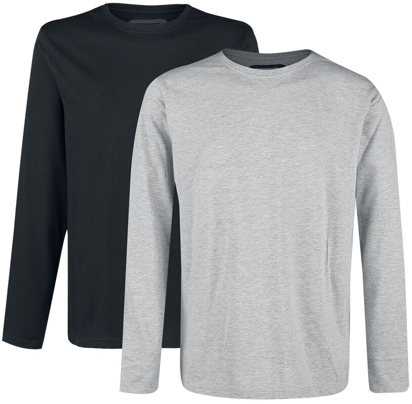 Dubbelpack långärmade tröjor grå och svart med rund halsringning