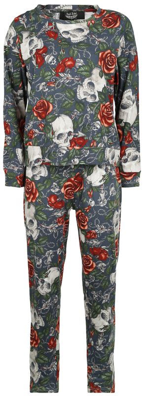 Pyjamas med heltäckande dödskalle- och rosentryck