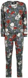 Pyjamas med heltäckande dödskalle- och rosentryck, Rock Rebel by EMP, Pyjamas