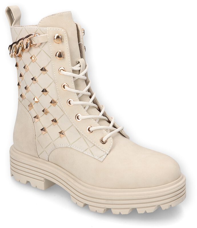 Lace-up boots with chain and rivets