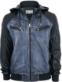 Hooded Denim Leatherlook Jacket, Urban Classics, Jeansjacka