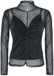 Transparent långärmad skjorta med prickar och silvertrådar, Black Premium by EMP, Långärmad tröja