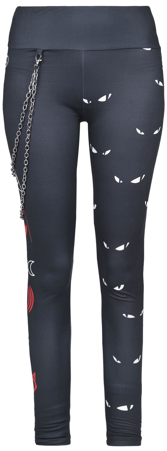 Leggings Negros Gothicana By EMP Para Mujer, Con Inserciones Y Estampado Flocado, Estilo Gótico