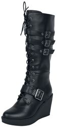 Black Lace-Up Boots with Heel and Buckles, Gothicana by EMP, Snörade kängor