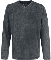 Långärmad tröja med v-ringning och tvätt, Black Premium by EMP, Långärmad tröja