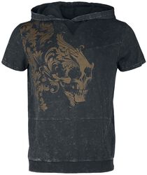 Kortärmad huvtröja med dödskalletryck, Black Premium by EMP, T-shirt