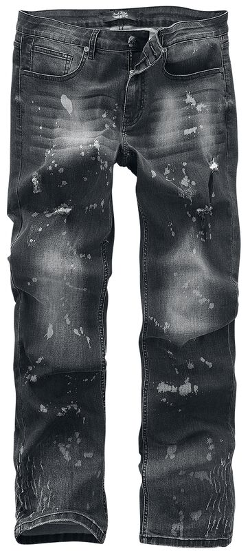 Pete - grå jeans i lätt begagnad stil med tvättning och färgstänk
