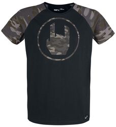 Svart T-shirt med kamouflagetryckt rockhand, EMP Stage Collection, T-shirt