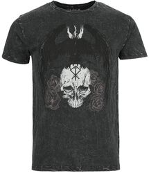 Svarttvättad T-shirt med dödskalle- och krontryck, Black Premium by EMP, T-shirt