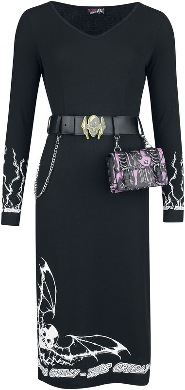 Gothicana X Elvira - klänning med bälte och väska