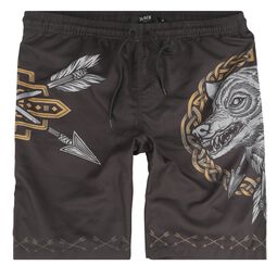 Swim Shorts With Arrow and Wolf Print, Black Premium by EMP, Badbyxor