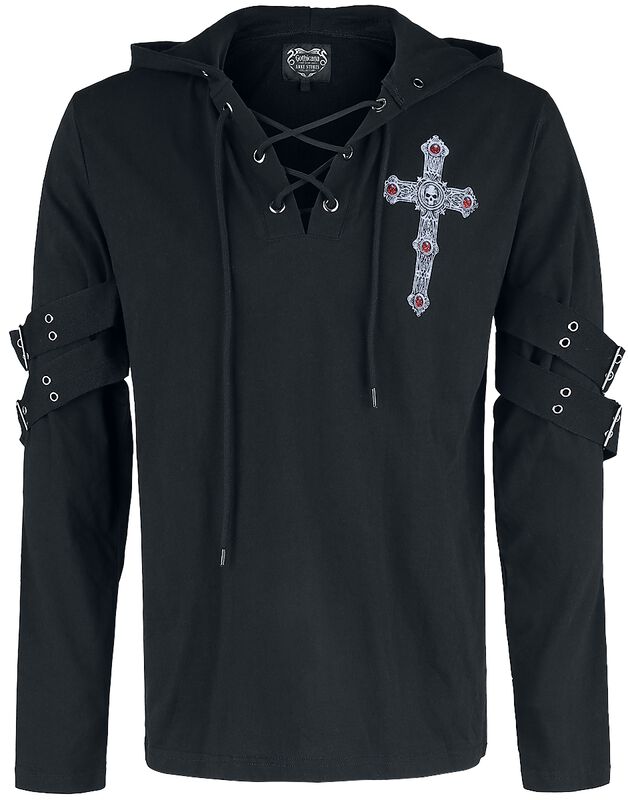 Gothicana X Anne Stokes - Svart långärmad tröja med tryck och snörning
