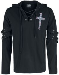 Gothicana X Anne Stokes - Svart långärmad tröja med tryck och snörning, Gothicana by EMP, Långärmad tröja
