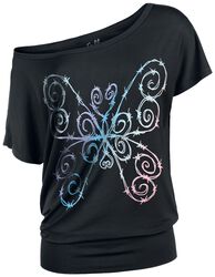 Topp med färgrik fjäril i taggtrådsdesign, Full Volume by EMP, T-shirt