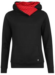 Black dotties on red shawl hoodie & hairband, Pussy Deluxe, Luvtröja