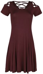 Mörkröd klänning med dekorativ snörning, Black Premium by EMP, Kort klänning