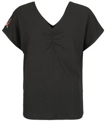 T-shirt med rynkad V-ringning, Black Premium by EMP, T-shirt