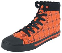 Fodrade orange sneakers med rutmönster, RED by EMP, Höga sneakers