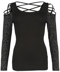 Långärmad topp med cold shoulder-detalj, Black Premium by EMP, Långärmad tröja