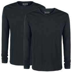Dubbelpack svarta långärmade tröjor med rund hals och V-ringning, Black Premium by EMP, Långärmad tröja