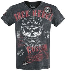 Svart T-shirt med V-ringning och tryck, Rock Rebel by EMP, T-shirt