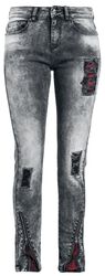 Skarlett - jeans med hård tvätt, revor och rutiga detaljer, Rock Rebel by EMP, Jeans