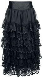 Flounce Skirt With Velvet Details, Gothicana by EMP, Långkjol