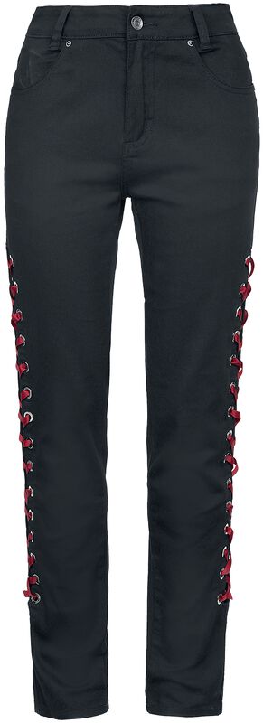 Svarta jeans med röda spetsdetaljer