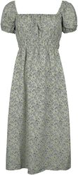 Floral-print, square-neck, double-shirred midi dress, QED London, Halvlång klänning