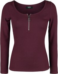 Vinröd långärmad tröja med dragkedja i halsringning, Black Premium by EMP, Långärmad tröja