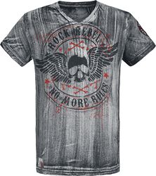 Grå T-shirt med V-ringning och tryck, Rock Rebel by EMP, T-shirt