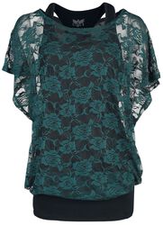 Svart linne mede grön spetstopp, Black Premium by EMP, T-shirt