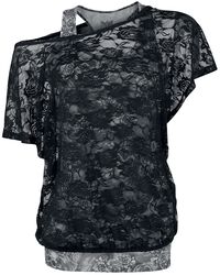 Grått linne med svart spetstopp, Black Premium by EMP, T-shirt