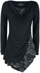 Svart långärmad tröja med vattenfallsringning och tryck, Black Premium by EMP, Långärmad tröja