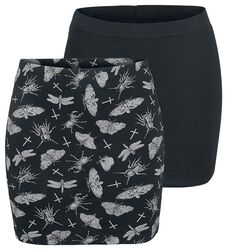 Dubbelpack svarta kjolar, enfärgad och med tryck, Gothicana by EMP, Kort kjol