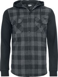 Hooded Checked Flanell Sweat Sleeve Shirt, Urban Classics, Flanellskjorta