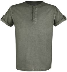 Grön T-shirt med knappar och ärmar med uppvik, Black Premium by EMP, T-shirt