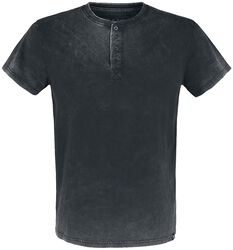 T-shirt med tvättning och knappslå, Black Premium by EMP, T-shirt